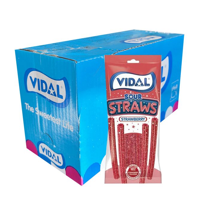 Hovedbilde Sour Straws Strawberry (Kartong 14 x 90g)