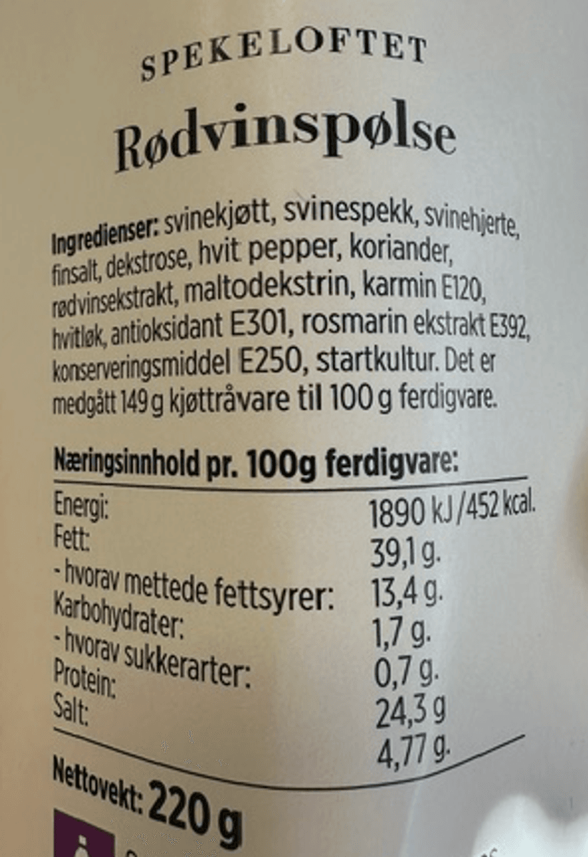 Rødvin Spekepølse